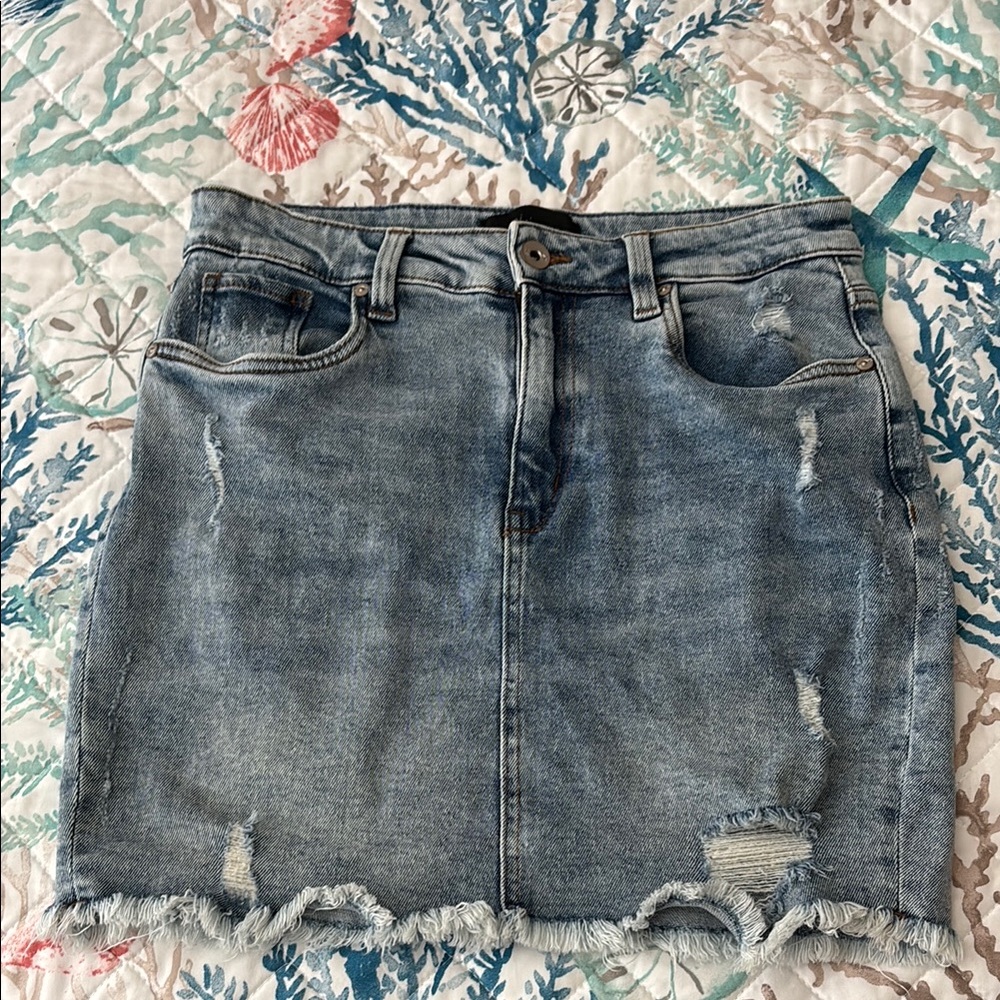 Kendall & Kylie Blue Distressed Mini Skirt